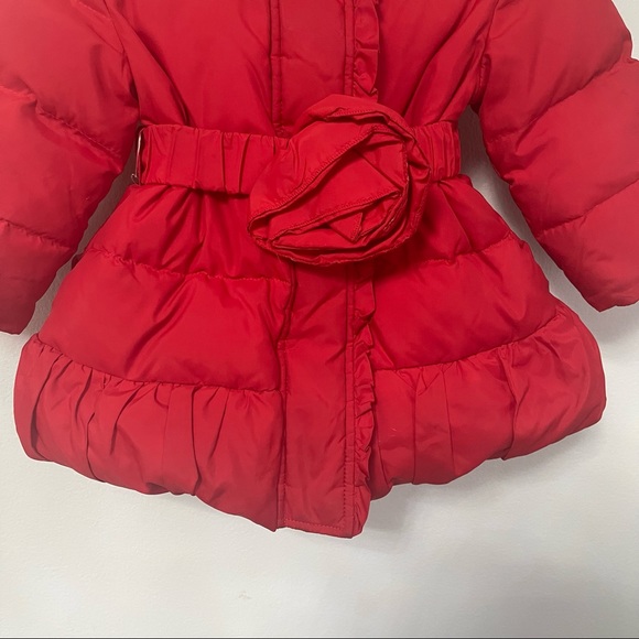 Kate Spade New York Red Puffer Hooded Jacket W/ Flower/ Rose Belt &Gold Hardware - Picture 3 of 16